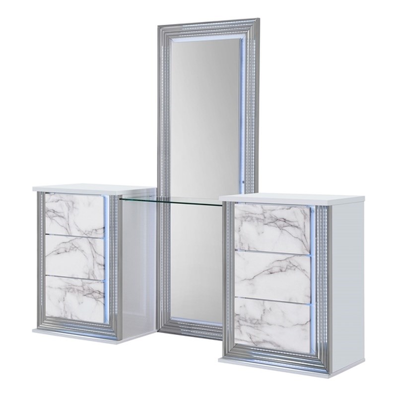 Global Furniture USA Ylime White High Gloss Marble Vanity With LED