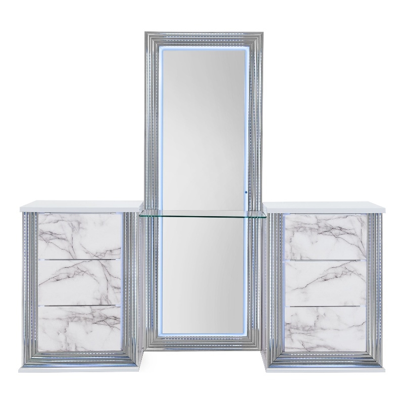 Global Furniture USA Ylime White High Gloss Marble Vanity Set with LED