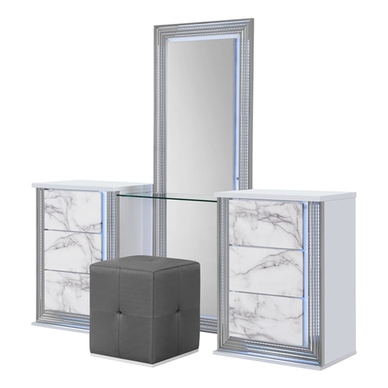 Global Furniture USA Ylime White High Gloss Marble Vanity Set with LED