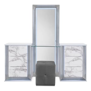 Global Furniture USA Ylime White High Gloss Marble Vanity Set with LED