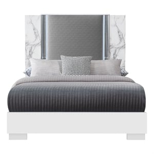 Global Furniture USA Ylime White High Gloss Marble Queen Bed with LED