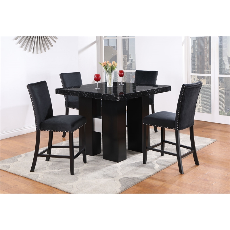 Global Furniture USA D04 5pc Black Faux Marble Counter Table with Black Stools