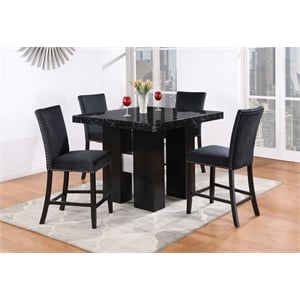Global Furniture USA D04 5pc Black Faux Marble Counter Table with Black Stools