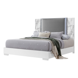 Global Furniture US Ylime White Marble King Bed with LED