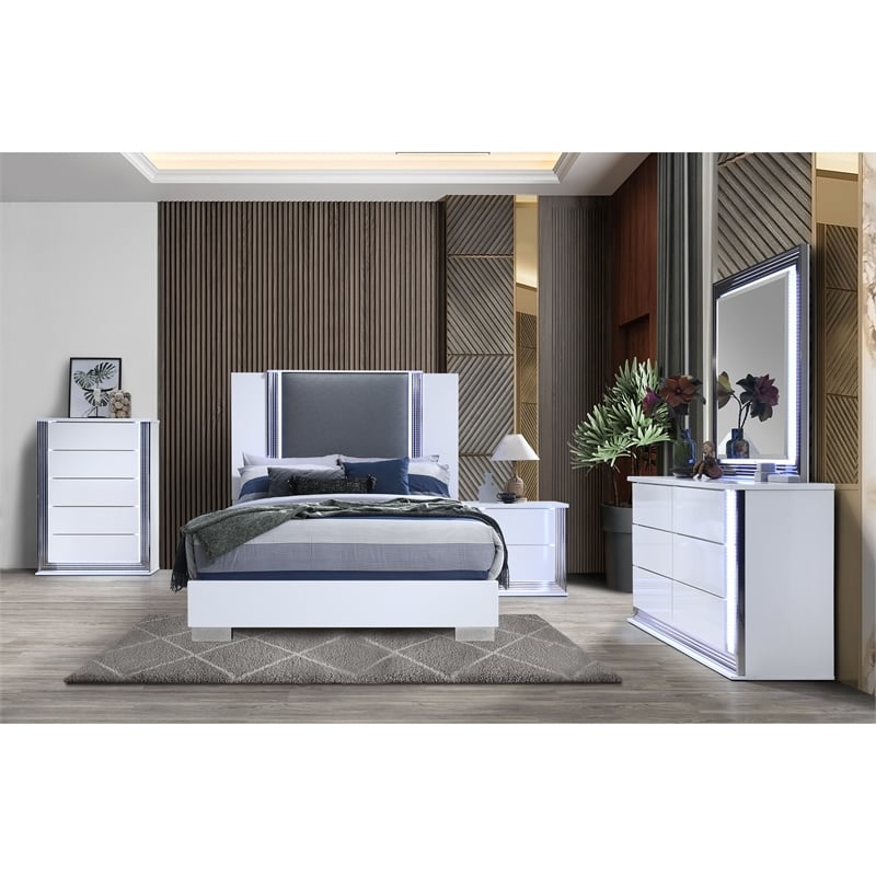 Global Furniture USA Ylime Smooth White Engineered Wood Nightstand With LED