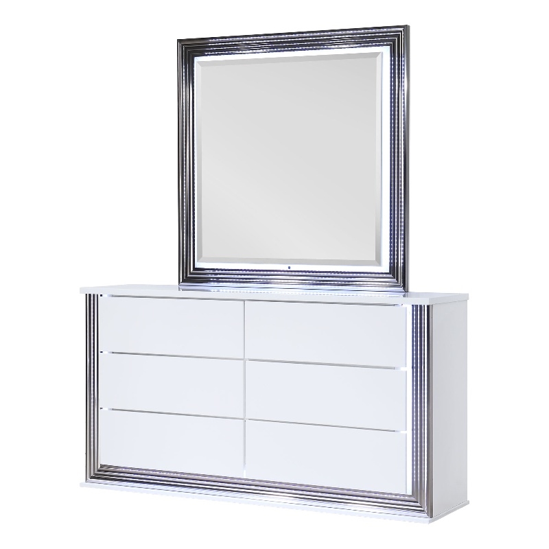 Global Furniture USA Ylime Smooth White Engineered Wood Mirror With LED