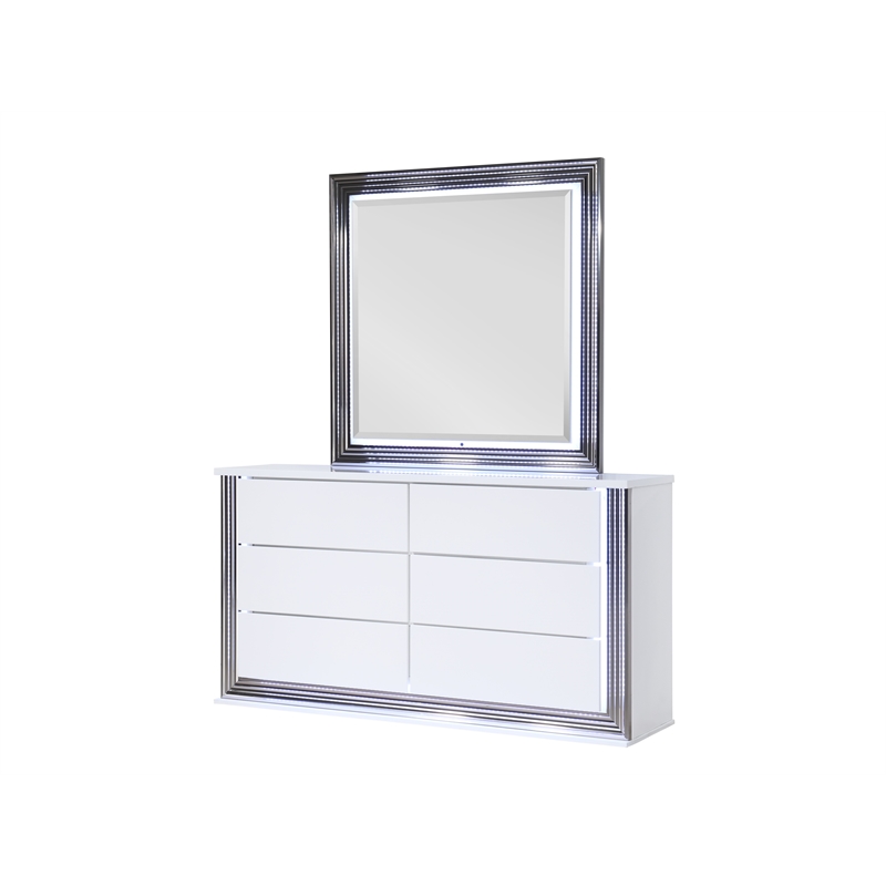 Global Furniture USA Ylime Metallic Smooth White Dresser with LED