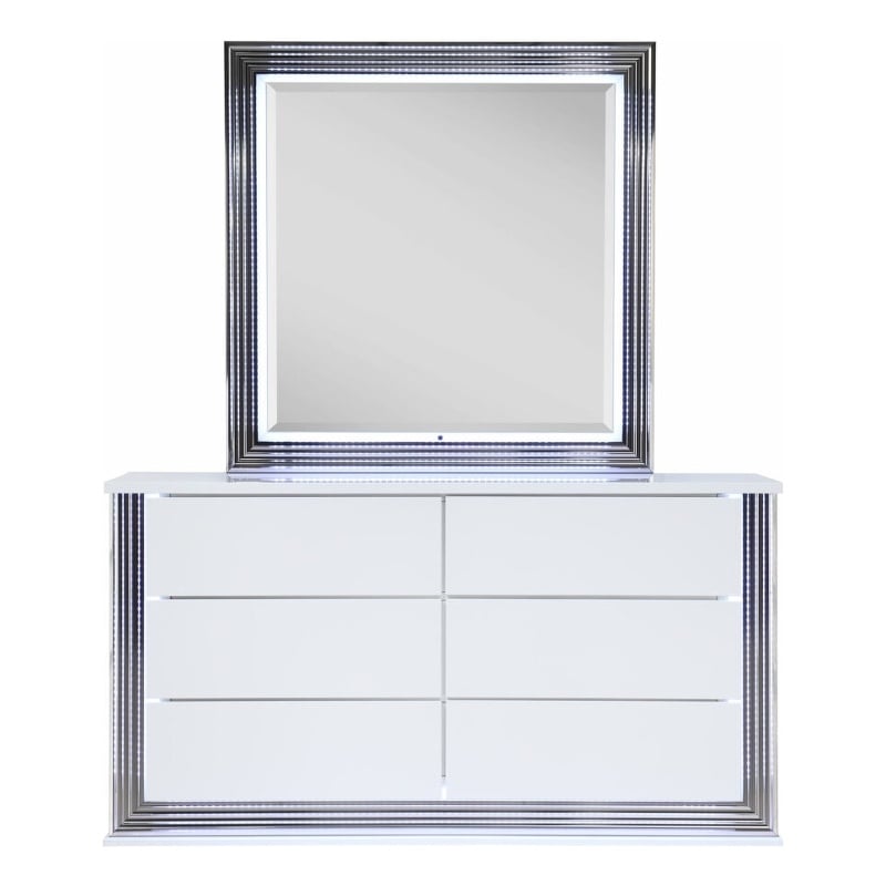 Global Furniture USA Ylime Metallic Smooth White Dresser with LED
