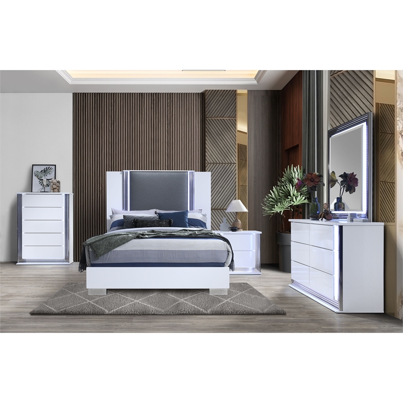 Global Furniture USA Ylime Metallic Smooth White Dresser with LED