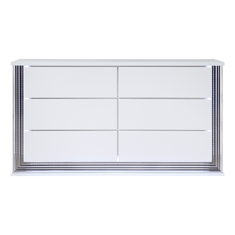 Global Furniture USA Ylime Metallic Smooth White Dresser with LED