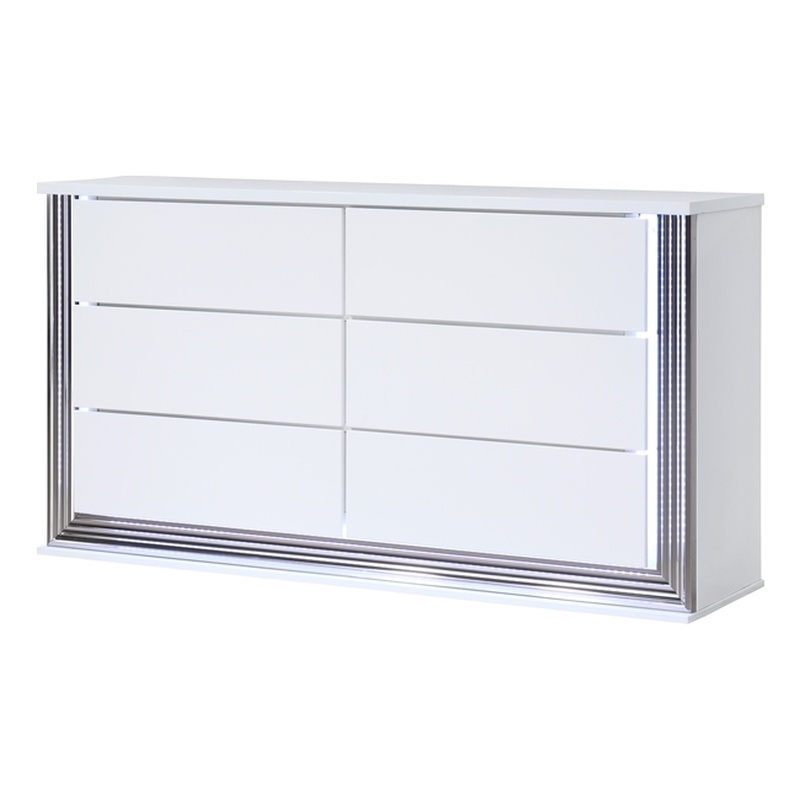 Global Furniture USA Ylime Metallic Smooth White Dresser with LED