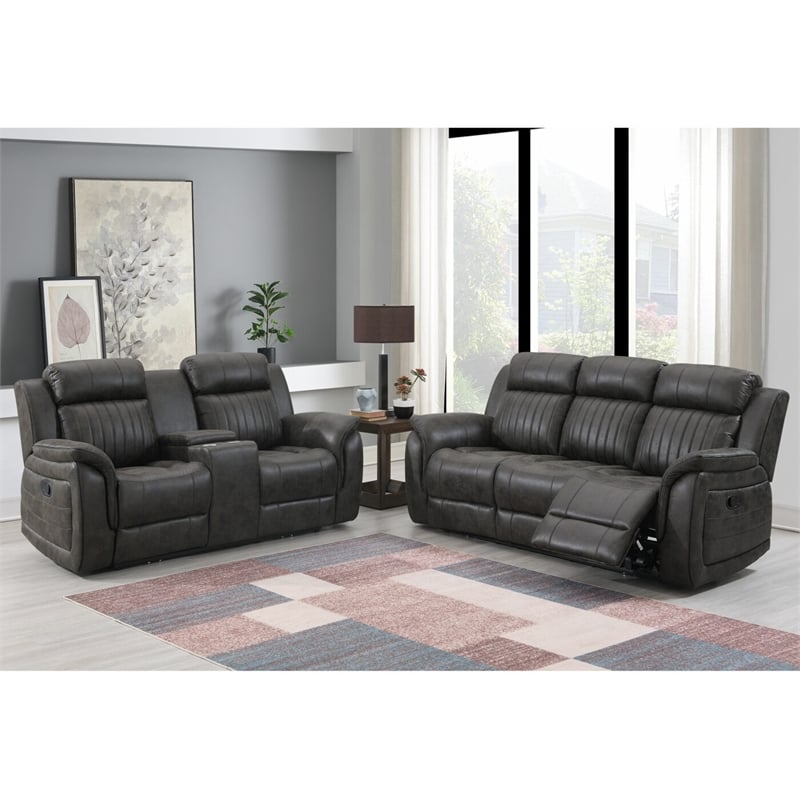 Global Furniture USA U8517 Charcoal Gray Fabric Reclining Sofa