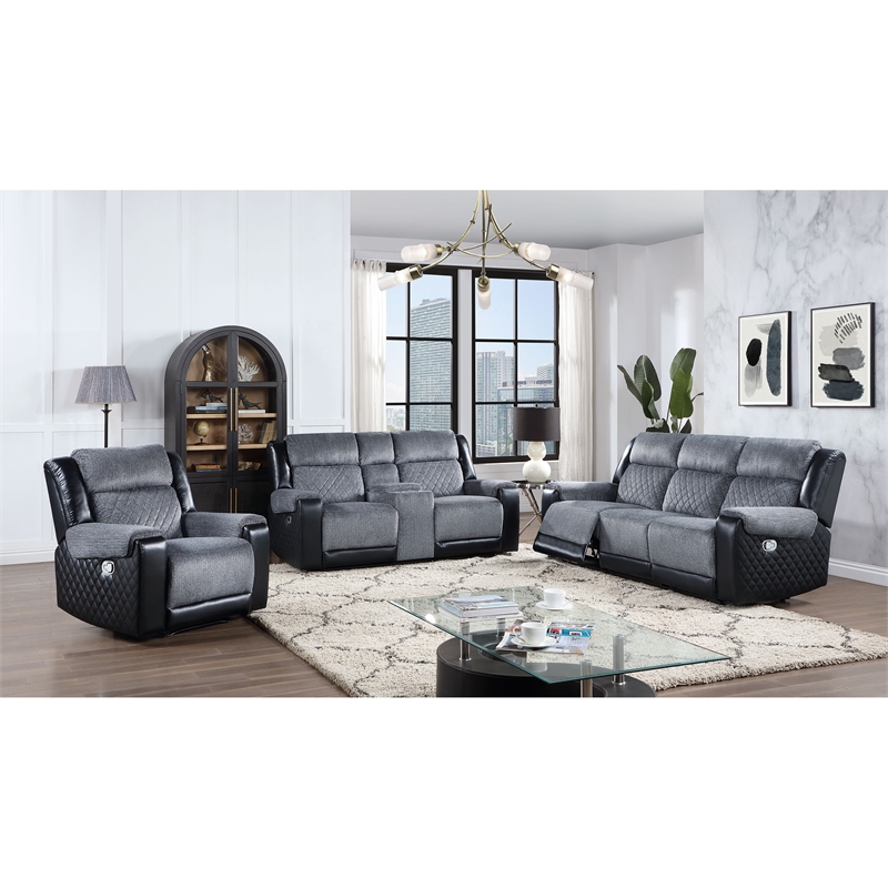 Global Furniture USA U5914 Gray/Black Fabric Reclining Sofa