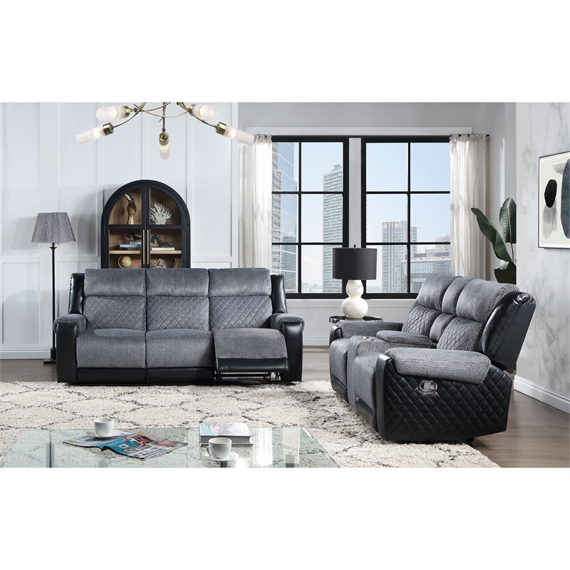 Global Furniture USA U5914 Gray/Black Fabric Reclining Sofa