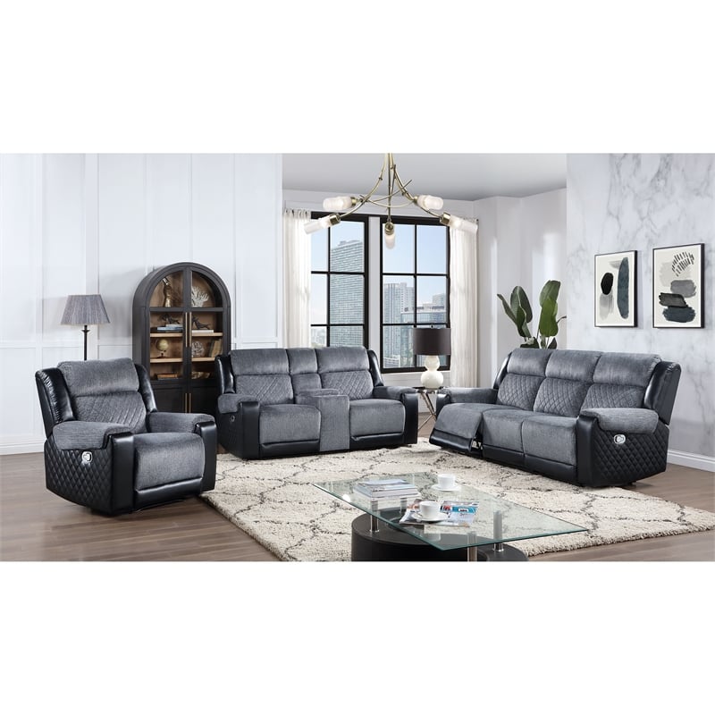 Global Furniture USA U5914 Gray/Black Fabric Console Reclining Loveseat