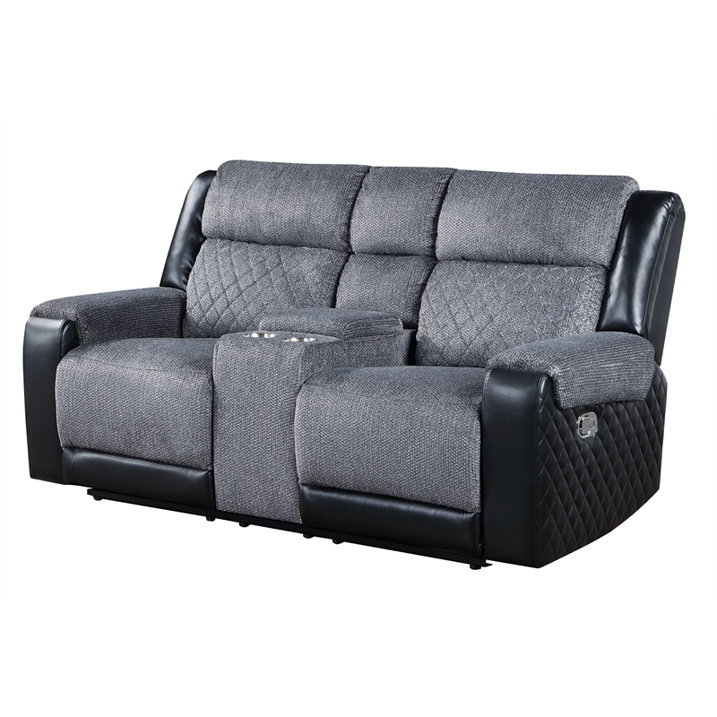 Global Furniture USA U5914 Gray/Black Fabric Console Reclining Loveseat