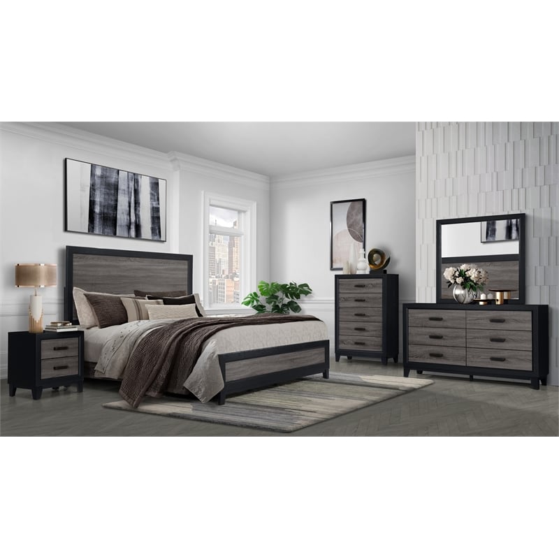 Global Furniture USA Lisbon Dark Gray and Black Wood 2-Drawer Nightstand