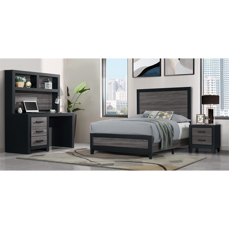 Global Furniture USA Lisbon Dark Gray and Black Wood 2-Drawer Nightstand