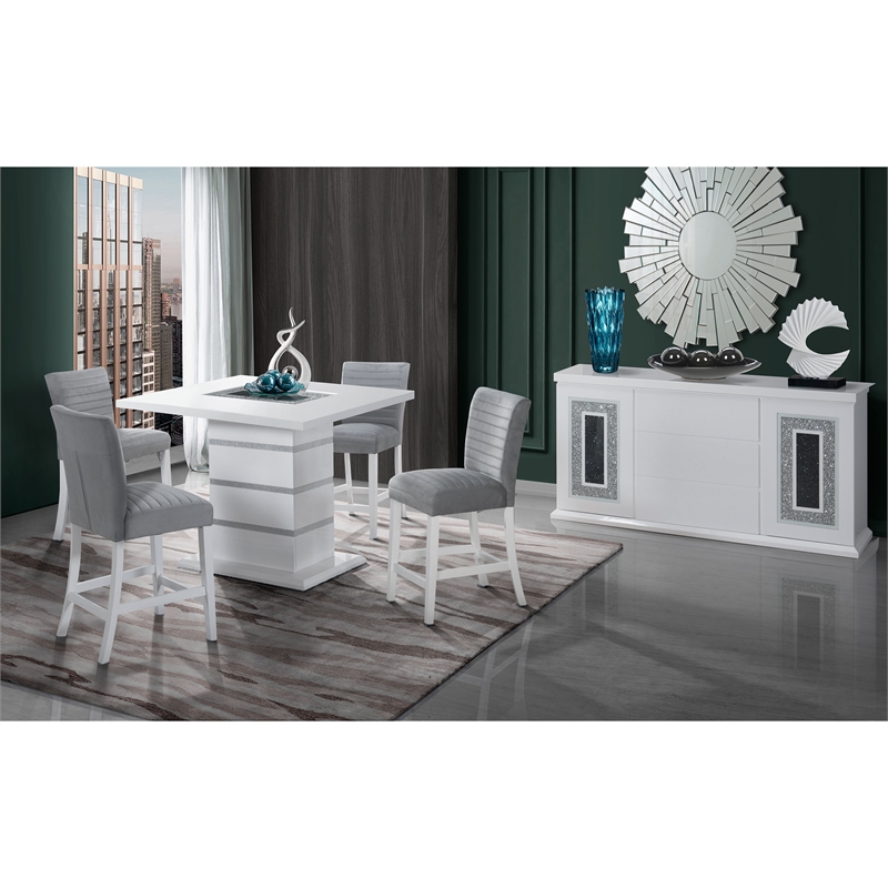 Global Furniture USA Monaco Wood White and Silver Bar Table with Clear Glass