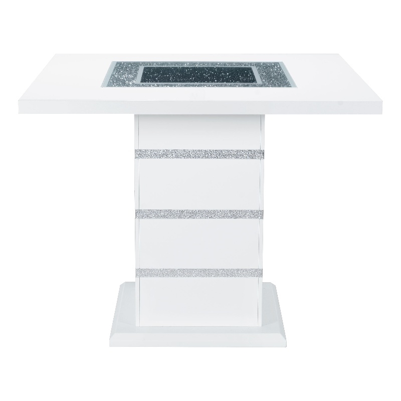 Global Furniture USA Monaco Wood White and Silver Bar Table with Clear Glass