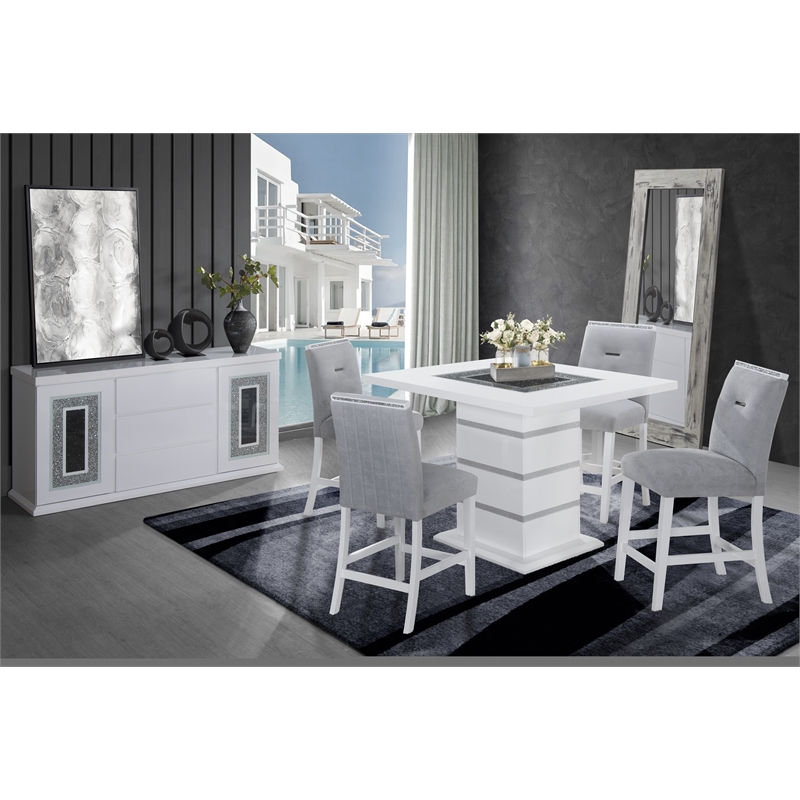 Global Furniture USA Monaco High Gloss Wood White and Light Gray Bar Set