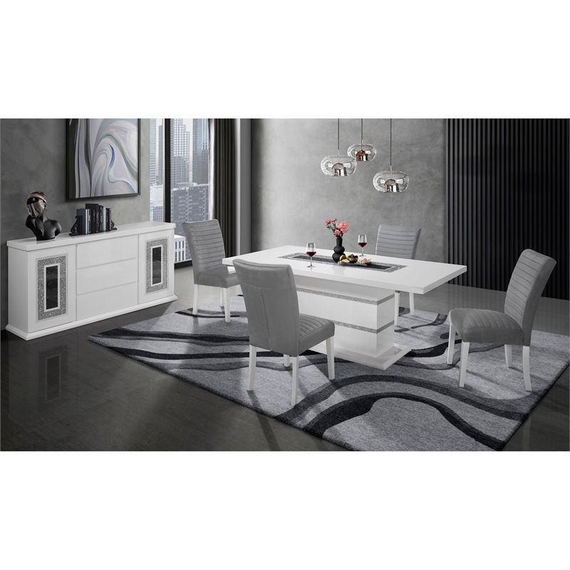 Global Furniture USA Monaco Wood White Dining Table with Clear Glass Inlay