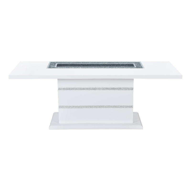 Global Furniture USA Monaco Wood White Dining Table with Clear Glass Inlay