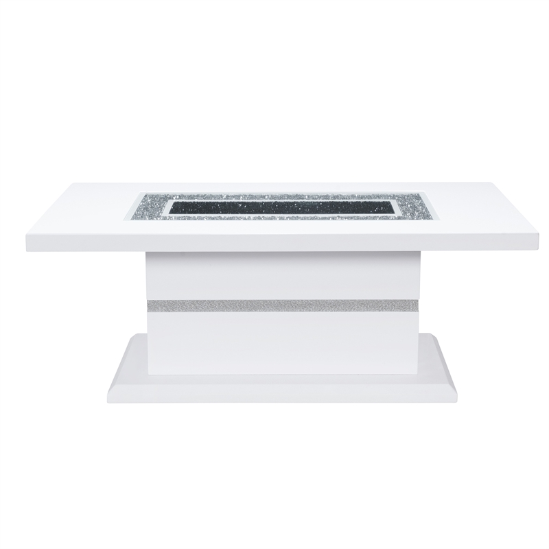 Global Furniture USA Monaco Engineered Wood & Glass Coffee Table in White/Silver