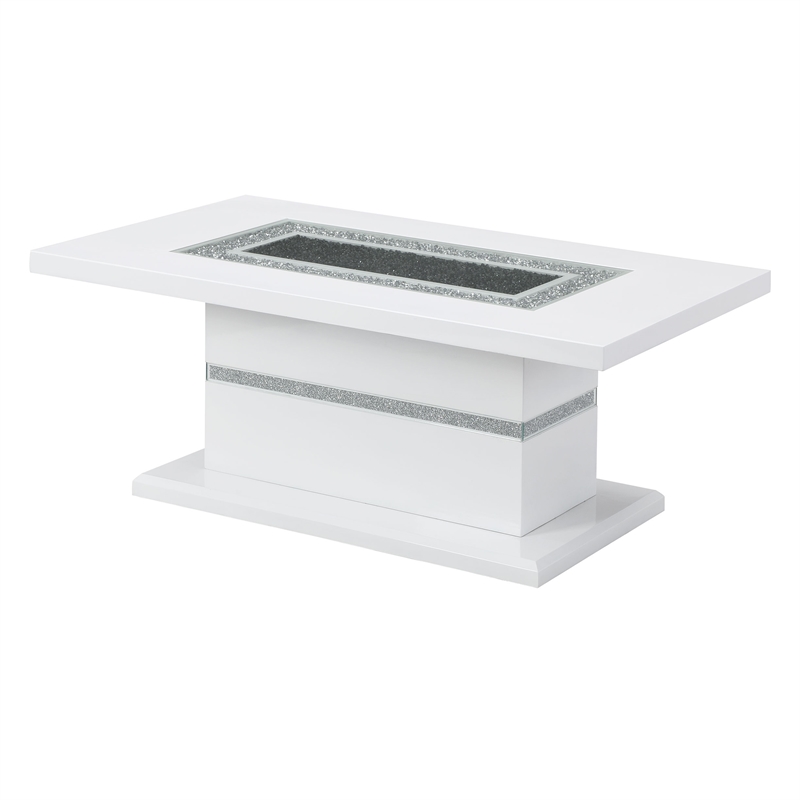 Global Furniture USA Monaco Engineered Wood & Glass Coffee Table in White/Silver