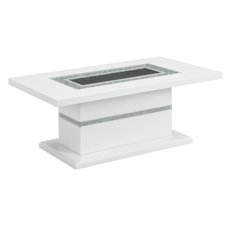 Global Furniture USA Monaco Engineered Wood & Glass Coffee Table in White/Silver