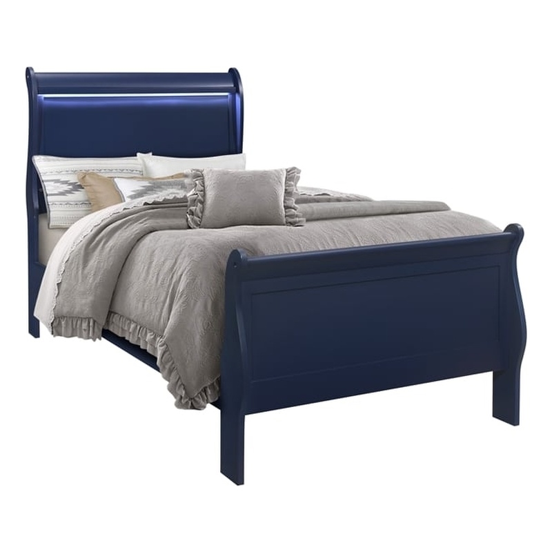 Global Furniture USA Charlie Blue Wood Twin Bed with LED Lighting