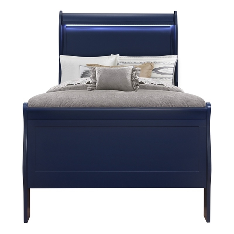 Global Furniture USA Charlie Blue Wood Twin Bed with LED Lighting