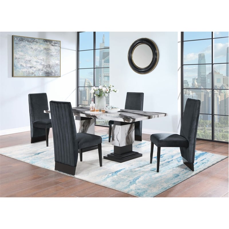 Global Furniture USA D12 Black Wood Dining Table and 4 Dining Chairs