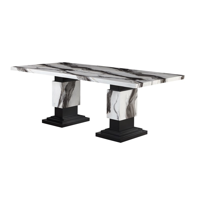 Global Furniture USA Black/White D12DT Faux Marble Top Dining Table