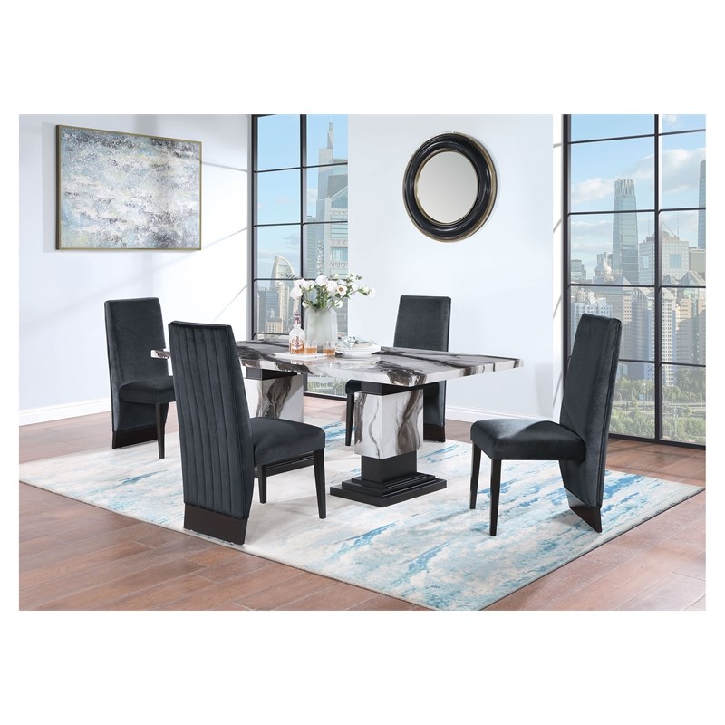 Global Furniture USA Black/White D12DT Faux Marble Top Dining Table
