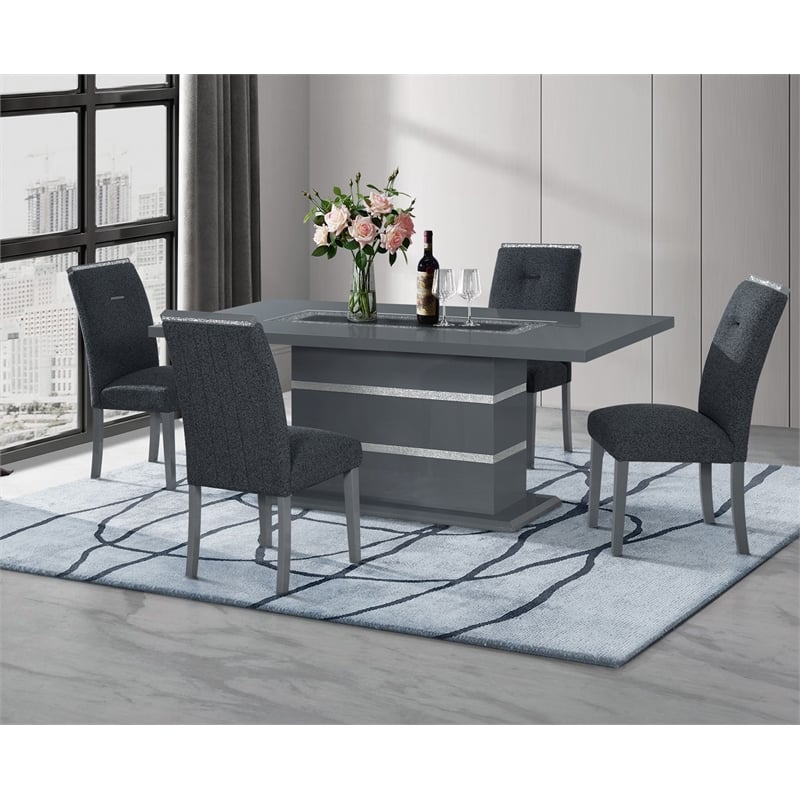 Global Furniture USA Monaco Dark Gray Wood Dining Table and 4 Dining Chairs