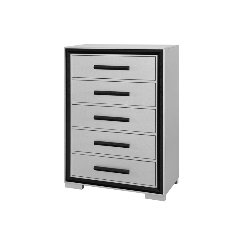 Global Furniture USA Amelia Solid Wood Gray Black 5-Drawer Chest