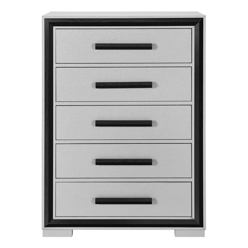 Global Furniture USA Amelia Solid Wood Gray Black 5-Drawer Chest