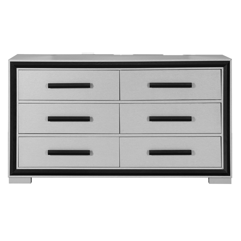 Global Furniture USA Amelia Solid Wood Gray Black 6-Drawer Dresser