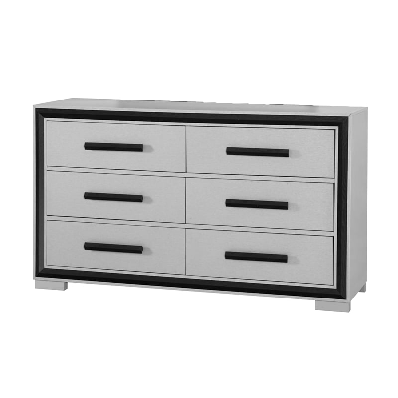 Global Furniture USA Amelia Solid Wood Gray Black 6-Drawer Dresser