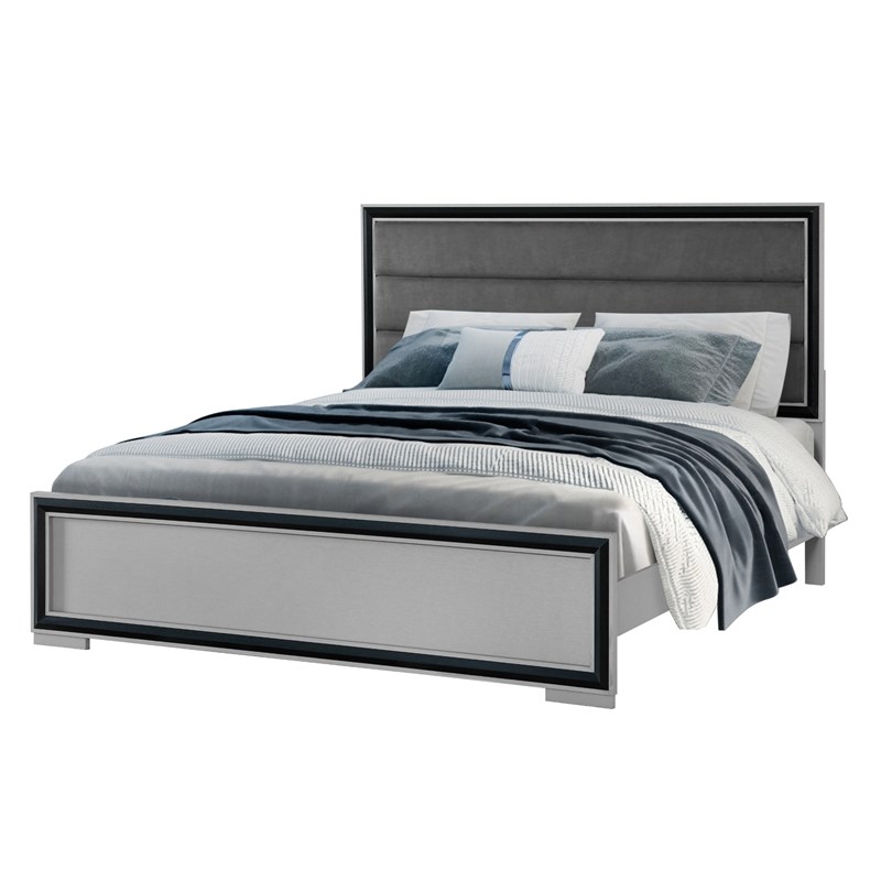 Global Furniture USA Amelia Solid Wood Gray Black King Bed Set with LED