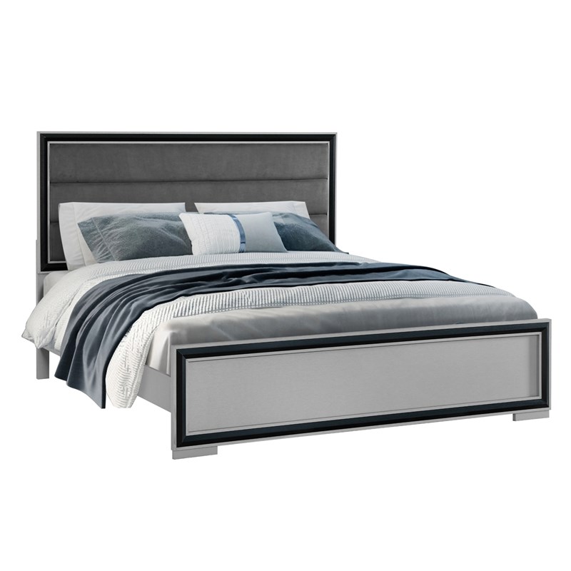 Global Furniture USA Amelia Solid Wood Gray Black King Bed Set with LED