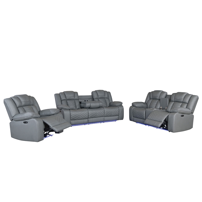 Global Furniture USA U7068 Gray Fabric 10 Power Recliner With LED