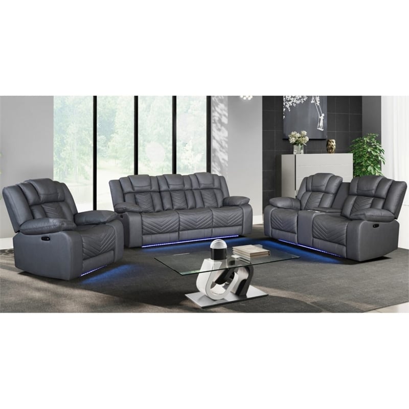 Global Furniture USA U7068 Gray Fabric Power Reclining Sofa with DDT WC and LED