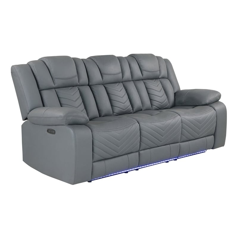 Global Furniture USA U7068 Gray Fabric Power Reclining Sofa with DDT WC and LED
