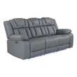Global Furniture USA U7068 Gray Fabric Power Reclining Sofa with DDT WC and LED