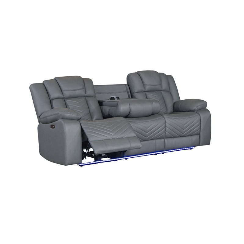 Global Furniture USA U7068 Gray Fabric Power Reclining Sofa with DDT WC and LED