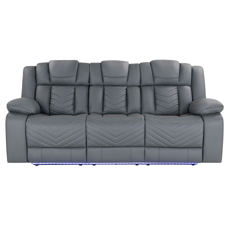 Global Furniture USA U7068 Gray Fabric Power Reclining Sofa with DDT WC and LED