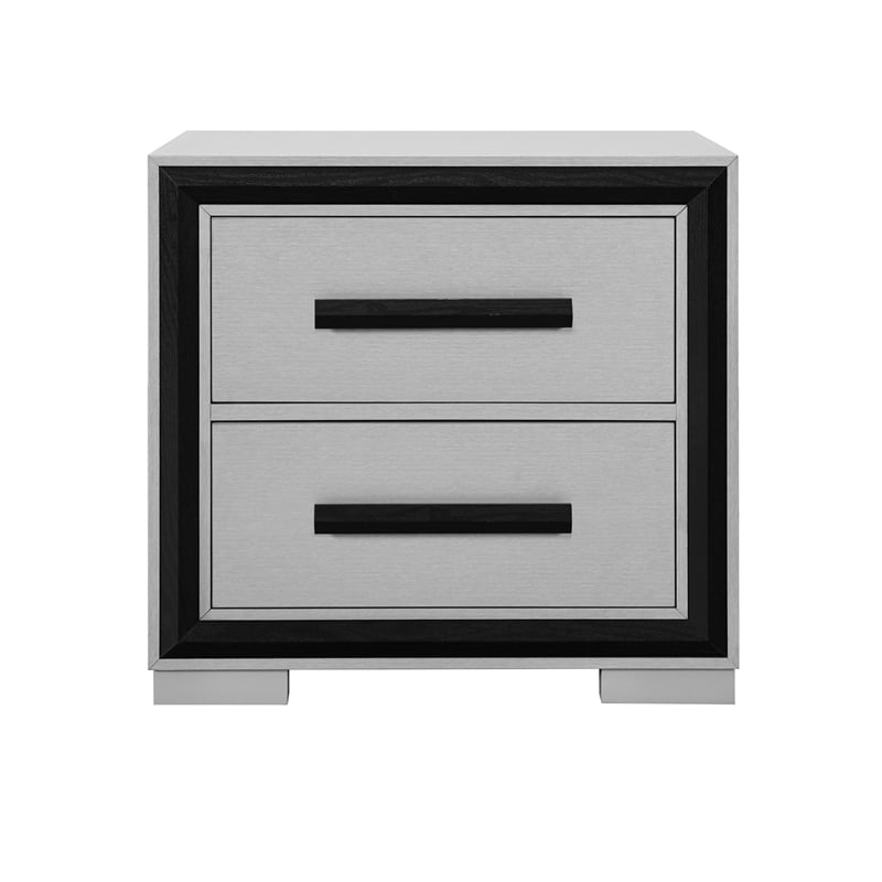 Global Furniture USA Amelia Solid Wood Gray Black 2-Drawer Nightstand