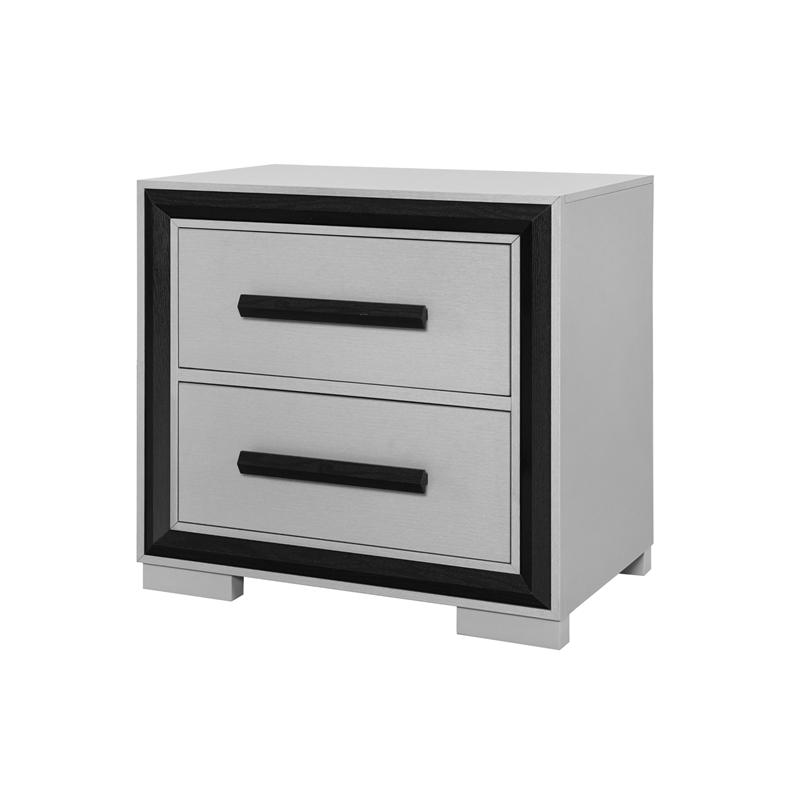 Global Furniture USA Amelia Solid Wood Gray Black 2-Drawer Nightstand